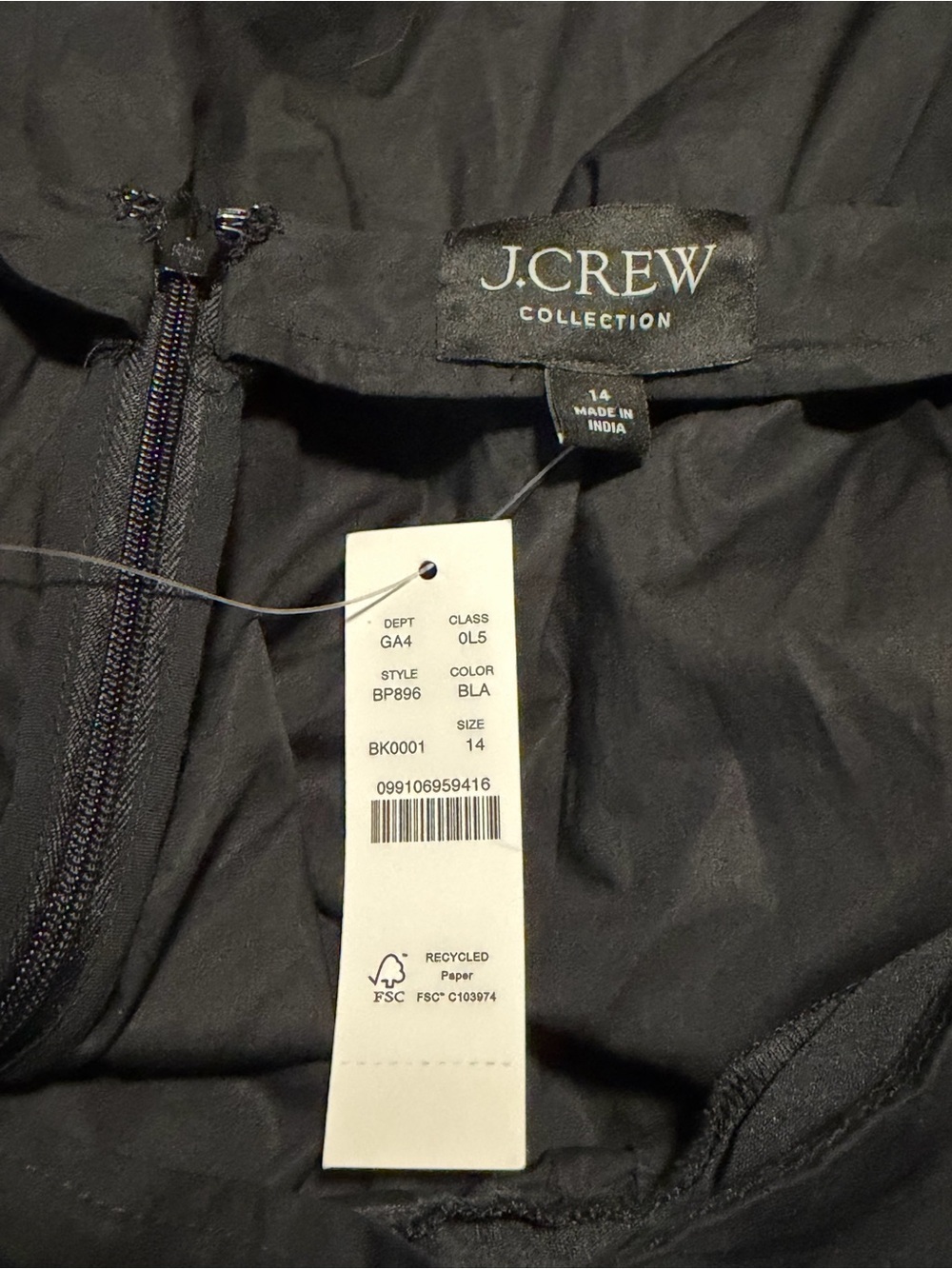 NWT J.Crew Collection Side-Cutout Cotton PoplinMidi Dress in Black - Size 14 - Picture 4 of 5